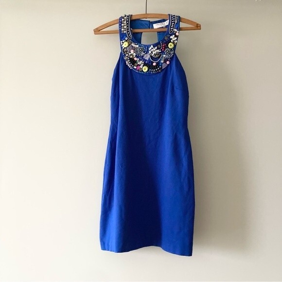 Trina Turk Cobalt Blue‎ Dress w/ Beaded Bib - Picture 1 of 4